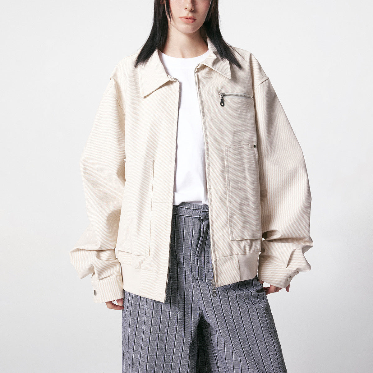 Retro Washed Distressed Leather Loose-Fit Casual All-Match Lapel Jacket Top