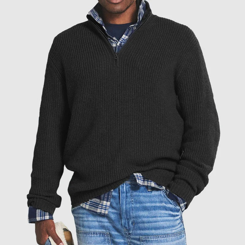 Foreign Trade Men's Business Casual Loose Zip Stand Collar Sweater