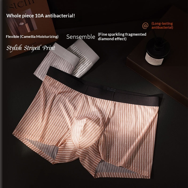 Mens Striped-print Boxer Briefs In Ice Silk Fabric