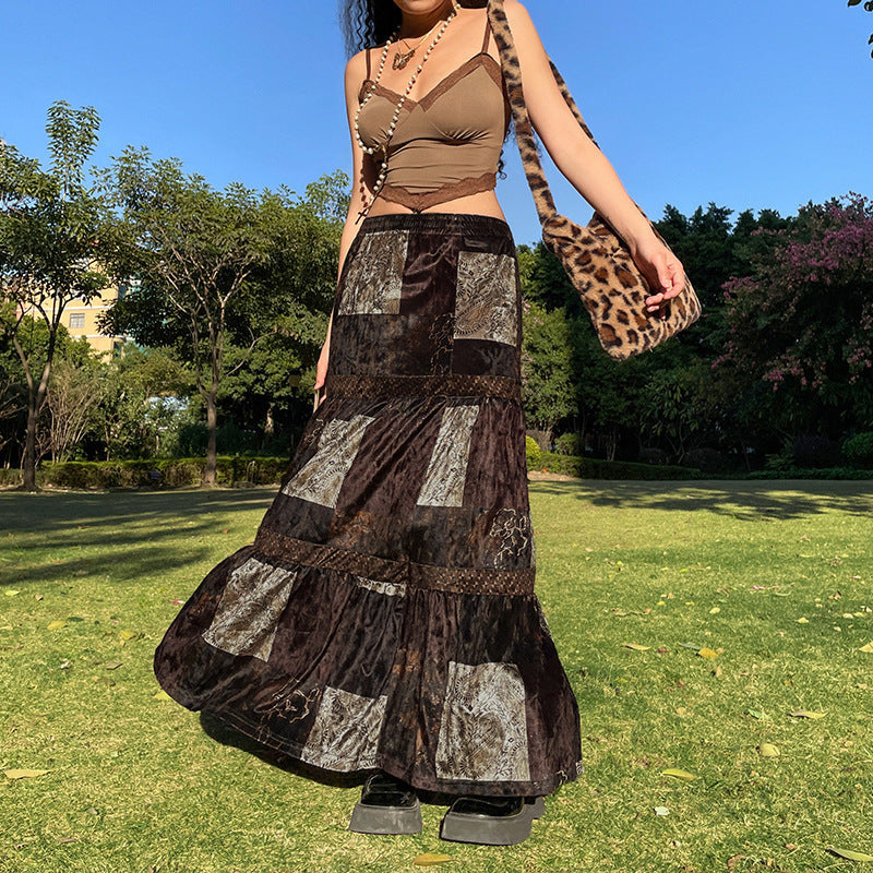 Loose-fit Velvet Maxi Skirt That Flatters The