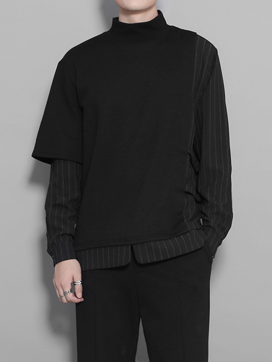 Autumn Dark Port-style Asymmetrical Striped Patchwork Faux Two-piece
