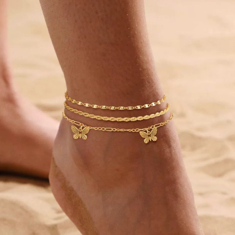 Retro Metal Versatile 3-piece Ankle Chain Set