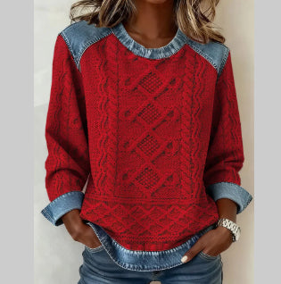 Womens Loose-fitting Round-neck Top With A Printed Design