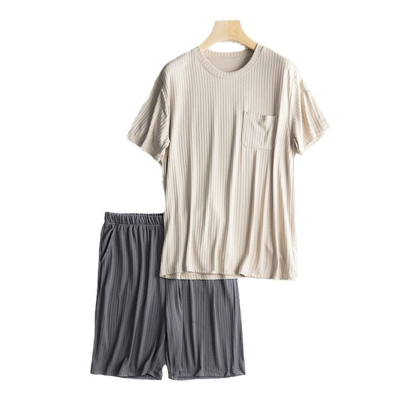 Men's Home Wear Thin Summer T-shirt Half Sleeve Shorts Suit Skin-friendly