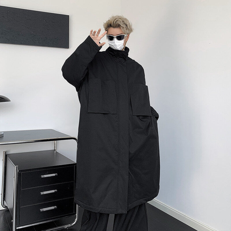 Mens Long Below-the-knee Cotton-padded Coat Yohji Yamamoto Style