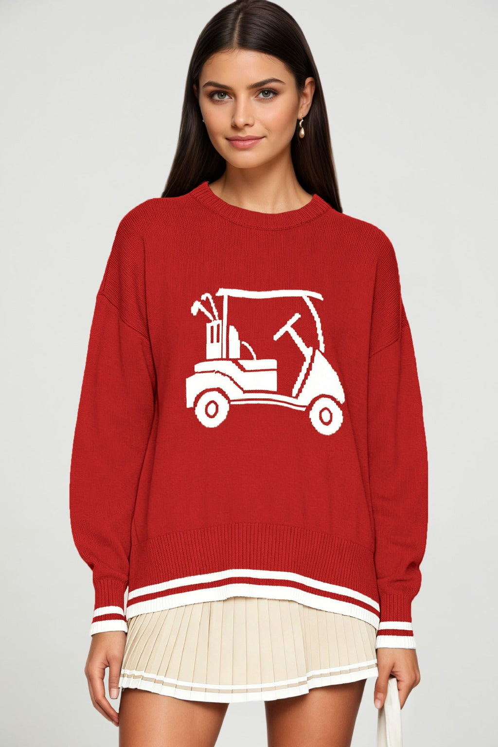 Round-neck Loose-fit Long-sleeve Jacquard-knit Pullover Sweater Top