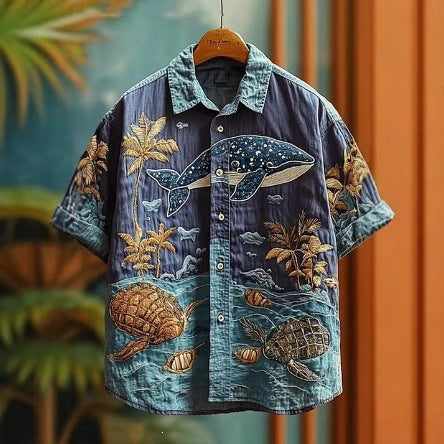 Retro style 3D printed Mens Short sleeve Shirt