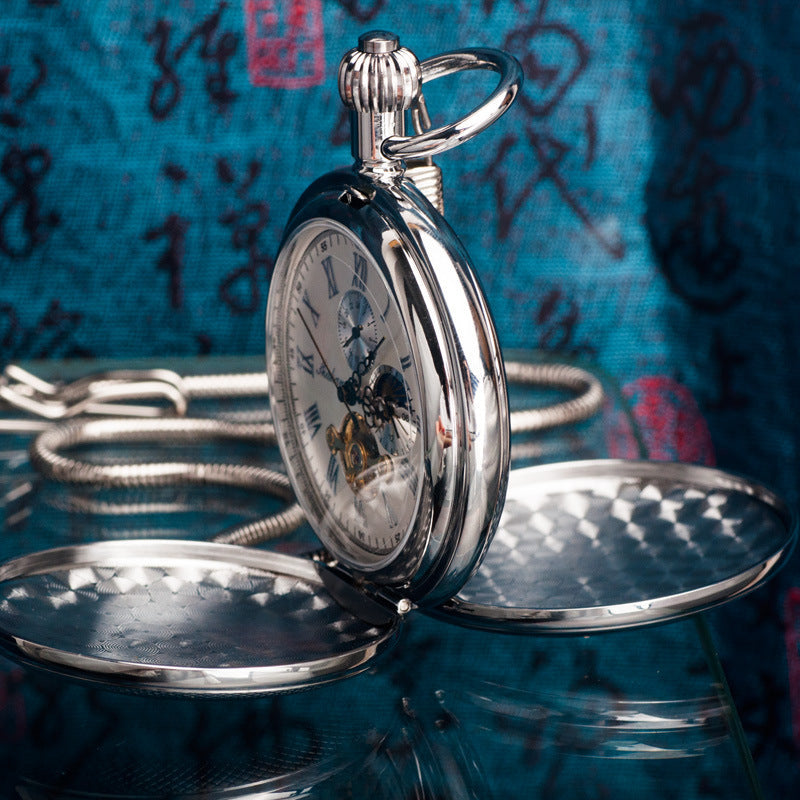 Pure Copper Double-Opening Flip-Top Mechanical Pocket Watch Sun Moon And Stars