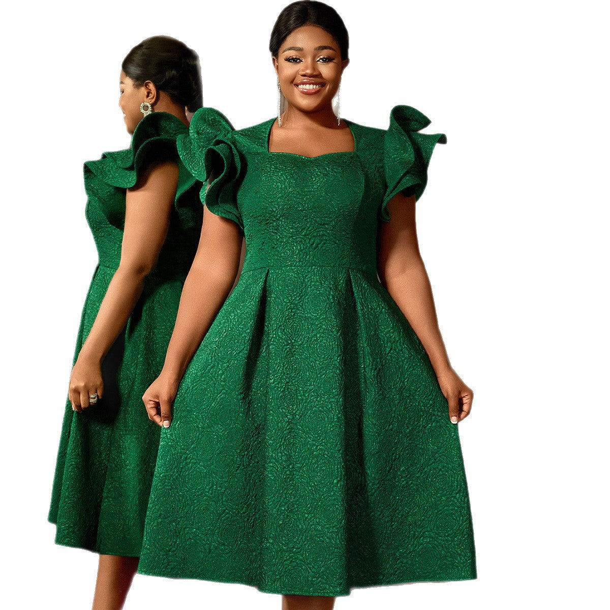 Lotus Leaf Three-dimensional Sleeves A- Hem Slimming Evening Dress