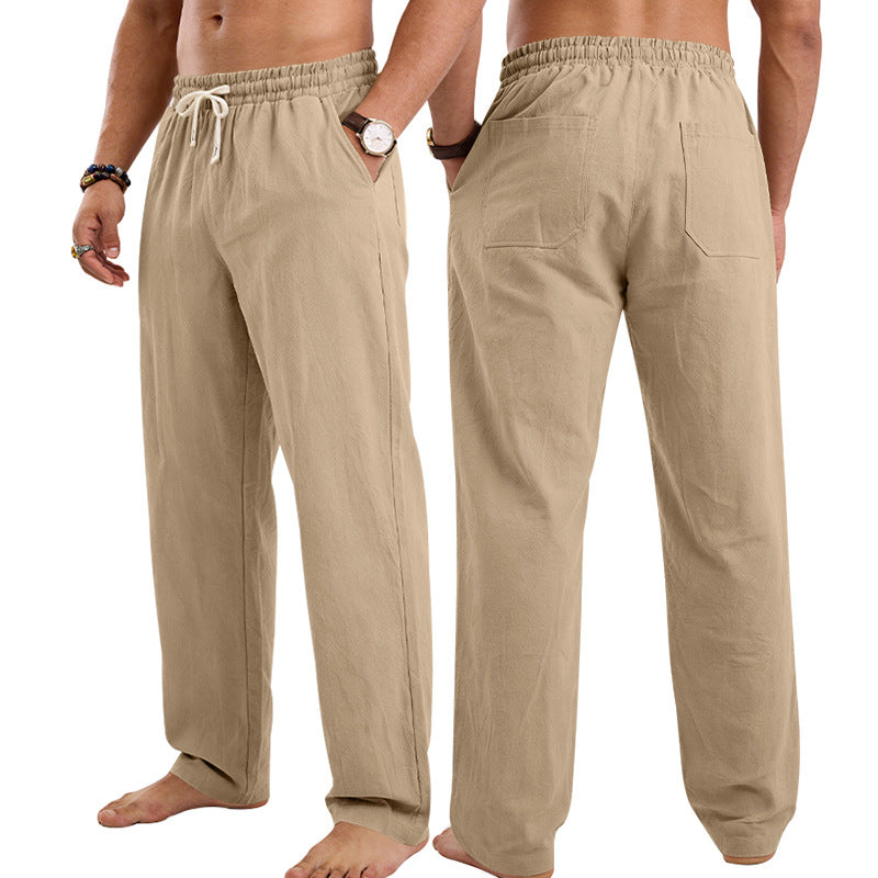 Mens Linen Casual Straight-Leg Trousers
