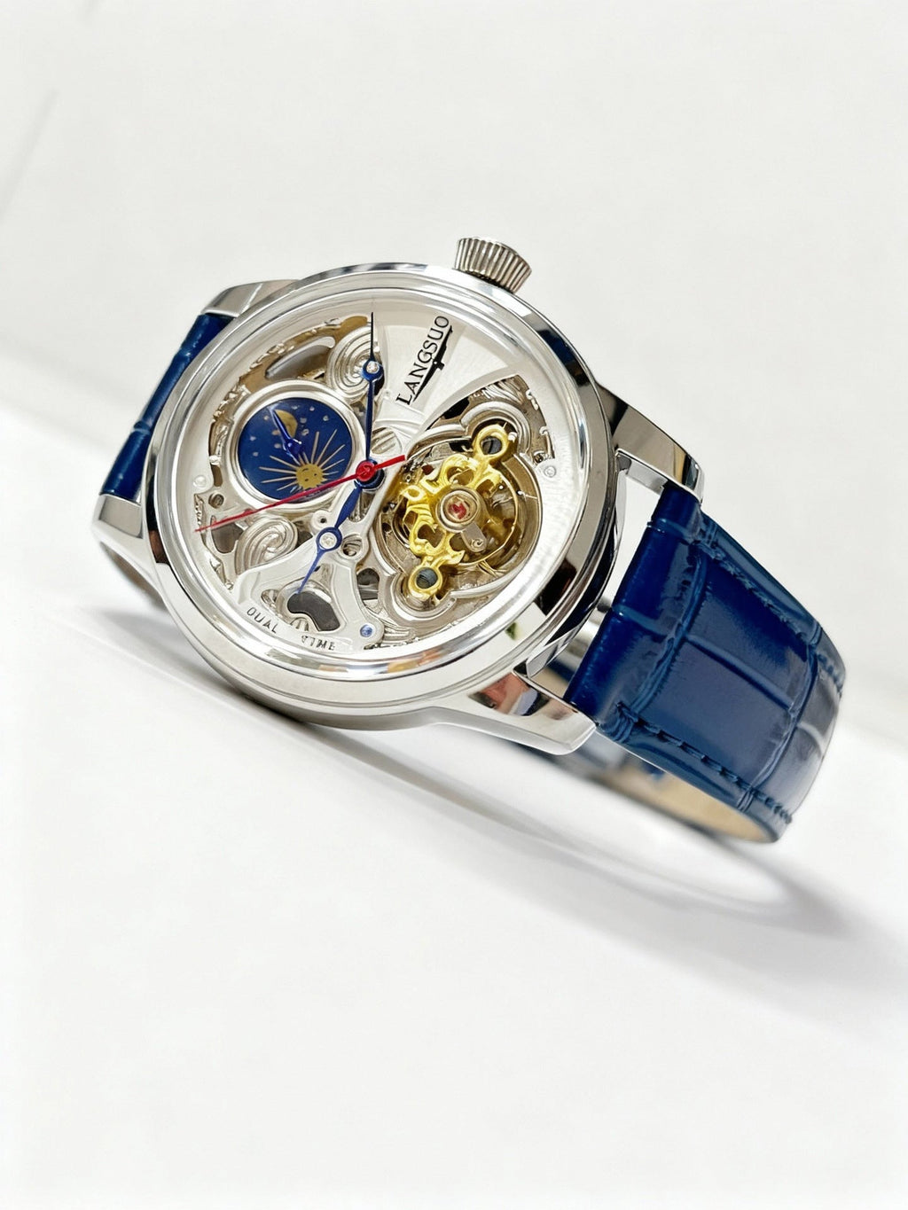 Mens Openwork Moon Phase Tourbillon Automatic Mechanical Watch