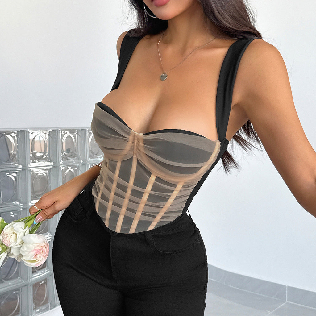 Contrast-color Padded Underwire Bra Vest