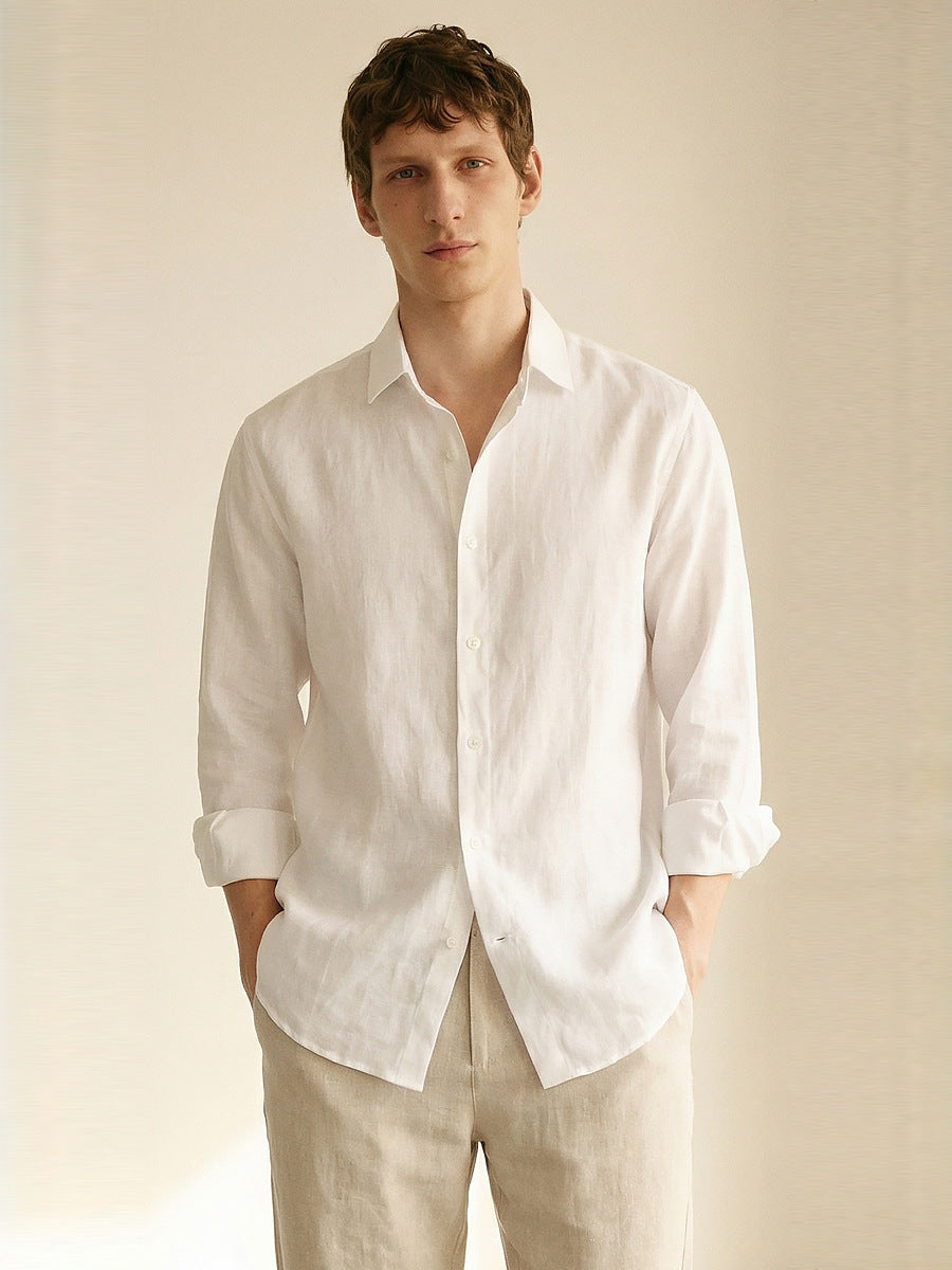 Mens Linen Long-sleeve Casual Breathable Shirt