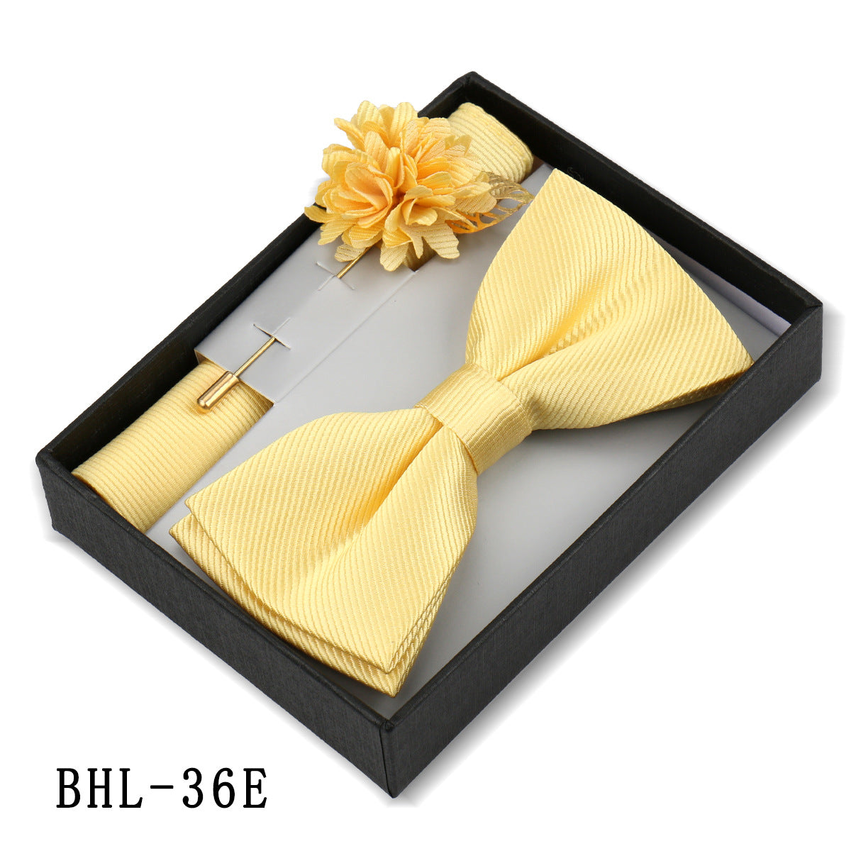 Mens Bow Tie, Pocket Square, And Brooch Gift Set