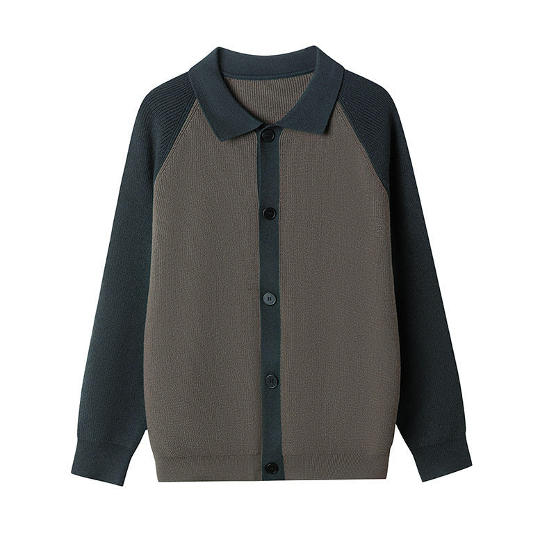 Mens Fallwinter Polo-neck Knitted Cardigan Sweater