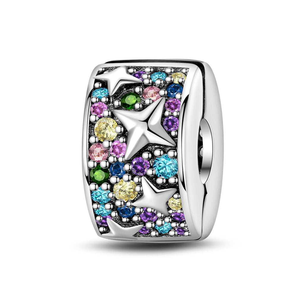 Silver-plated Colorful Zircon Accent Bead DIY Bracelet Charm