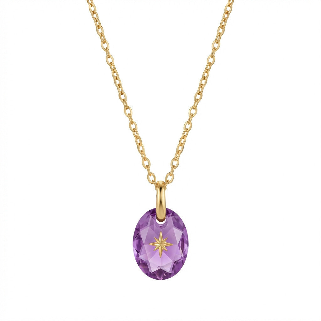 Vintage-style Natural Stone Twelve Zodiac Birthstone Star Pendant Titanium Steel Necklace