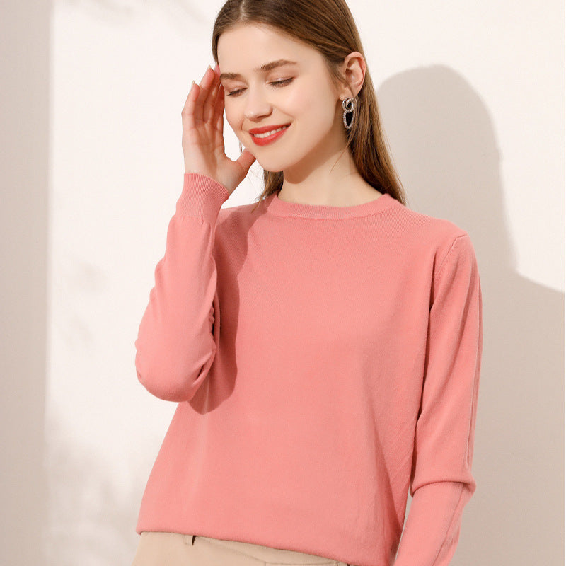Lightweight Long-sleeve Crew-neck Wool Knit Sweater