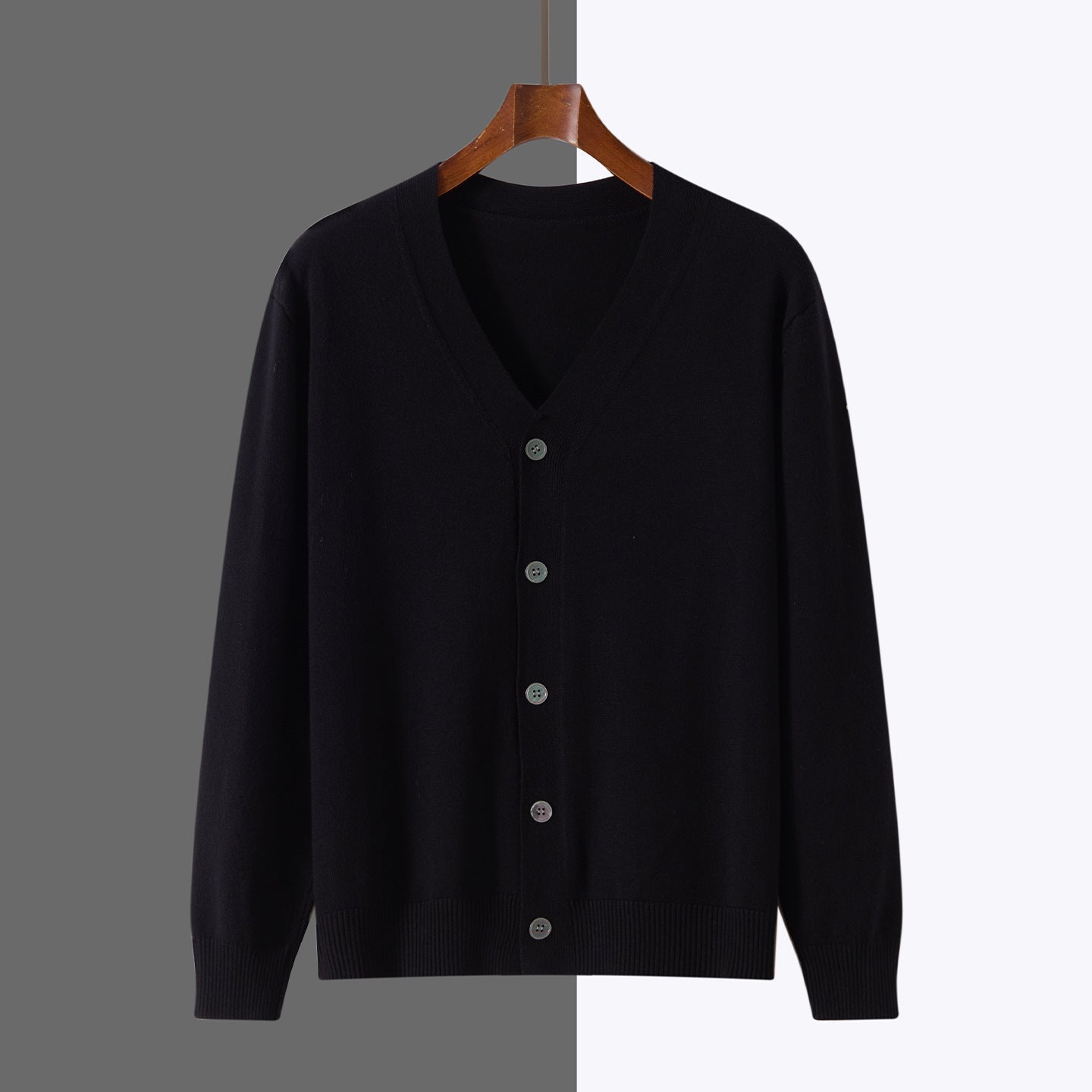V-neck Knitted Cardigan Coat Men's Andy Velvet Long Sleeve