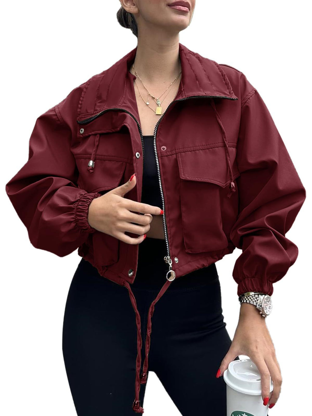 Cross-Border European And American Autum New Women's Pure Color Women's Short Jacket Zipper Windbreaker Jacket
