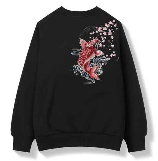 SW9197 Pull Brodé Carpe Koï Rouge