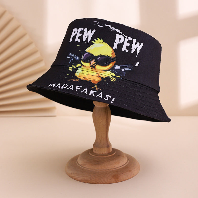 Men's And Women's Multi-purpose Printed Letter-shaped Yellow Duck Style Casual Fisherman Hat With Dual Sides, Suitable For Beer Festival Parties And Gatherings.
