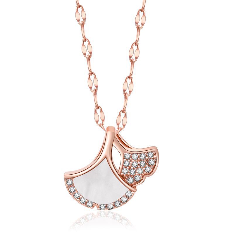 Dainty Ginkgo Leaf Pendant Necklace For Women, Shell & Zircon Adjustable Collarbone Chain, Elegant Long Sweater Chain Fashion Jewelry