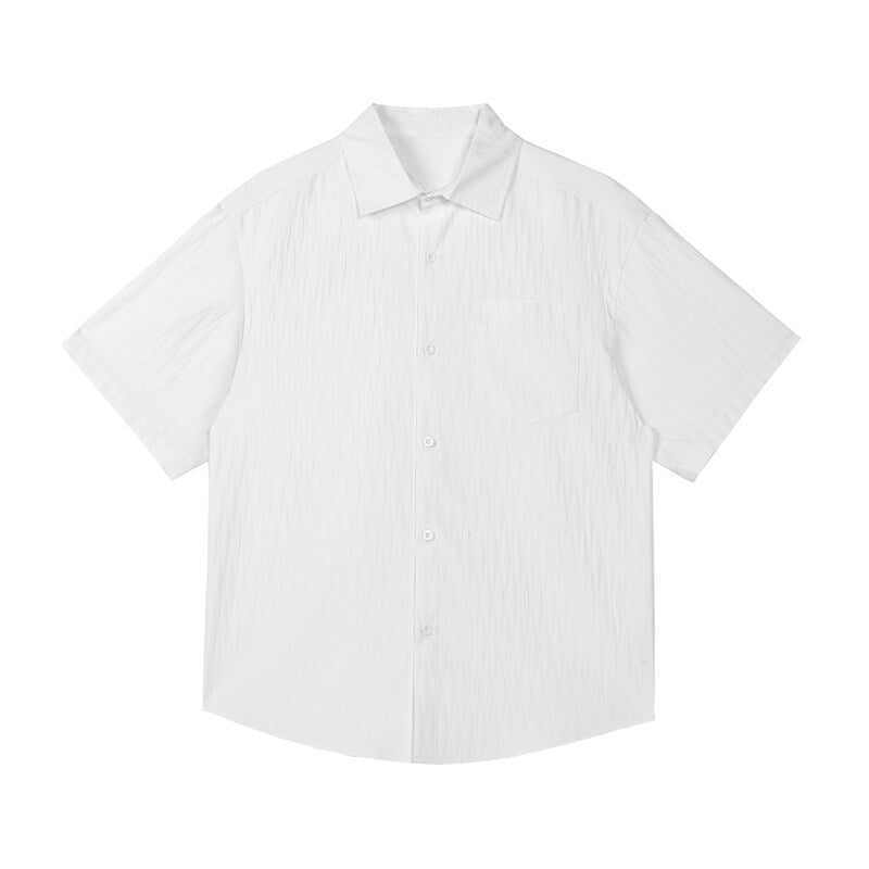 Textured Striped White Ice Silk Short Sleeve