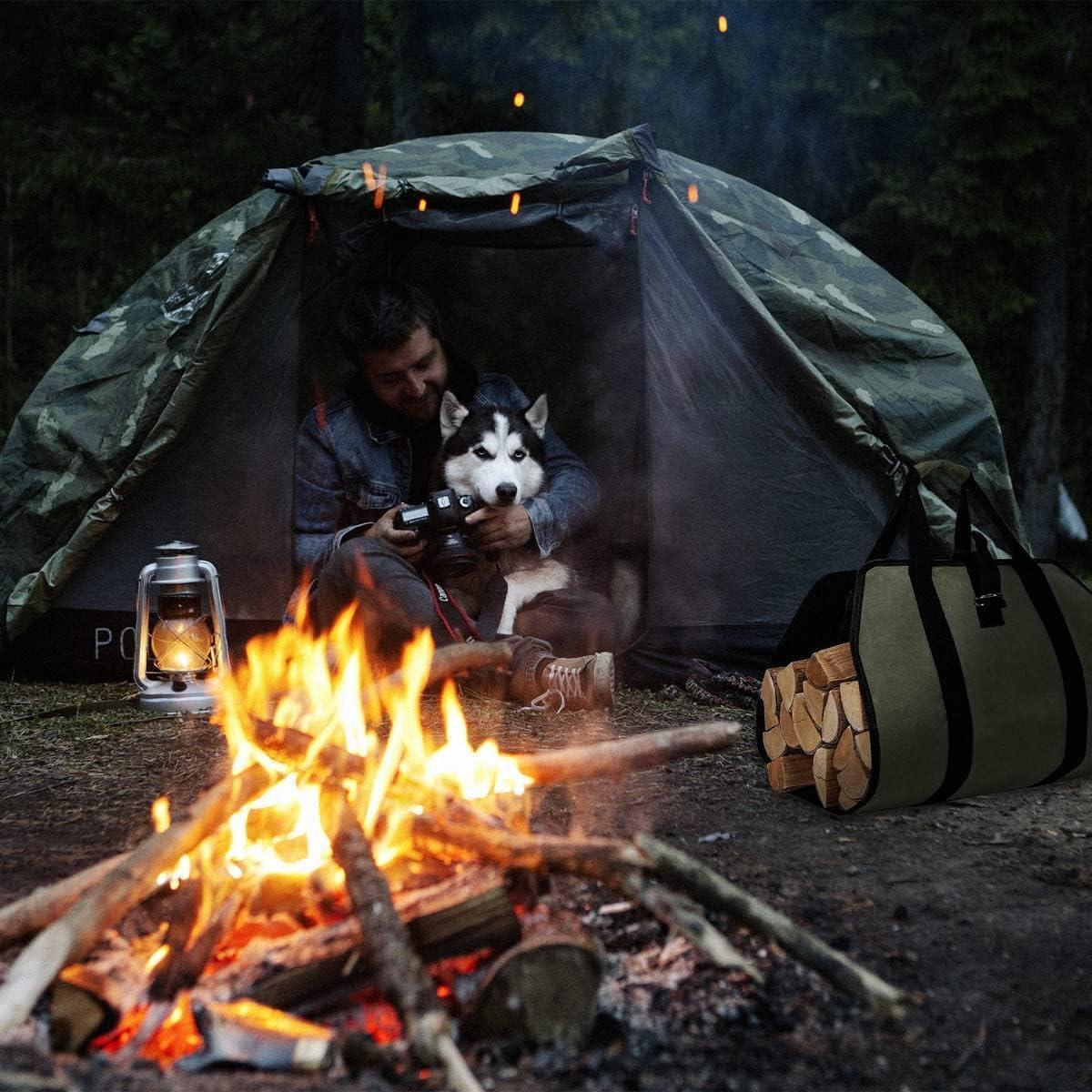 Wood Stove Accessories Firewood Carrier Wood Carrier for Firewood Holder BBQ Accessories   Log Tote Bag Fire Wood Log Carrier for Firewood Carriers with Handles   Waxed Canvas Firewood Log Carrier