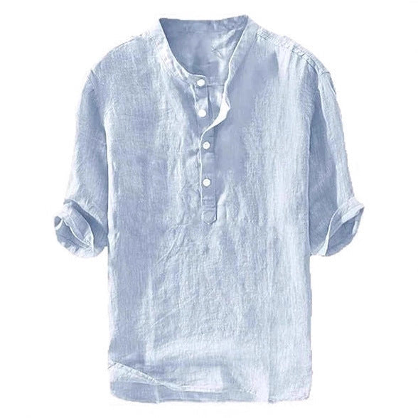 Mens Short-sleeved Loose-fit Linen Shirt
