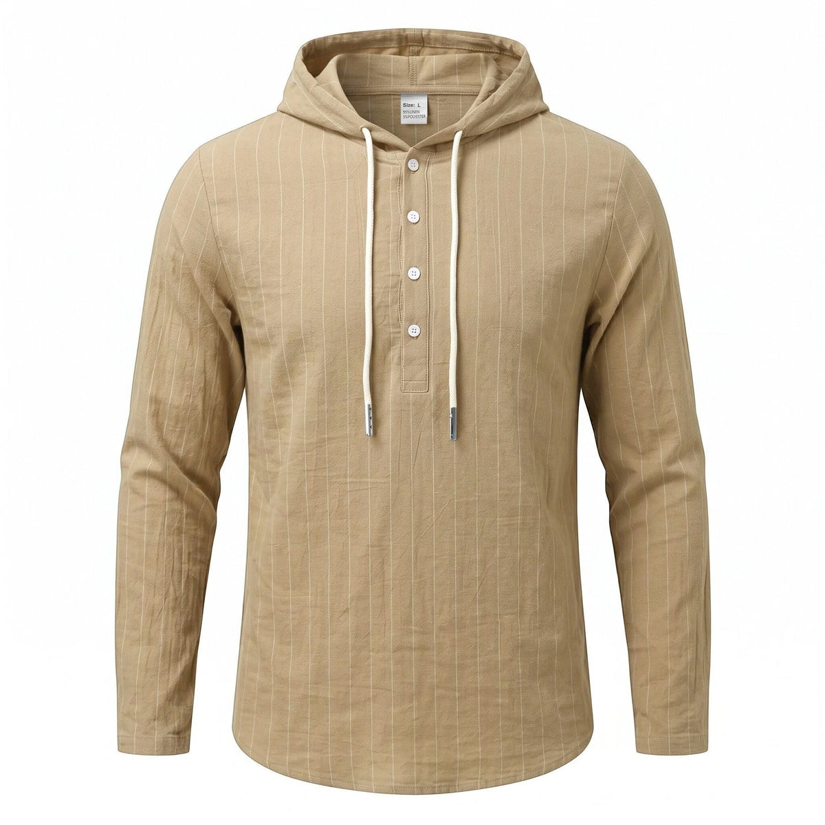 Casual Mens Loose-fit Vertical-striped Hooded Long-sleeve Shirt