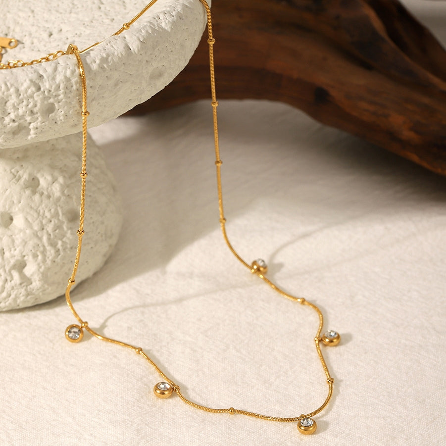 18K Gold stainless Steel Zircon Necklace For Women European And American Style