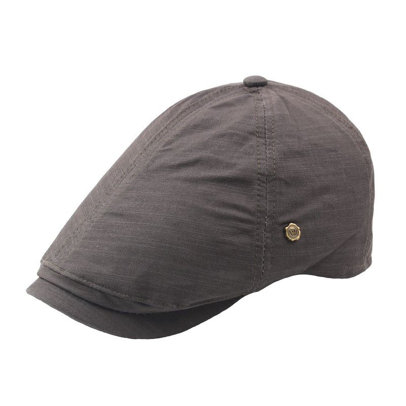 Plaid Men's Flat Cap Retro W Copper Button Beret
