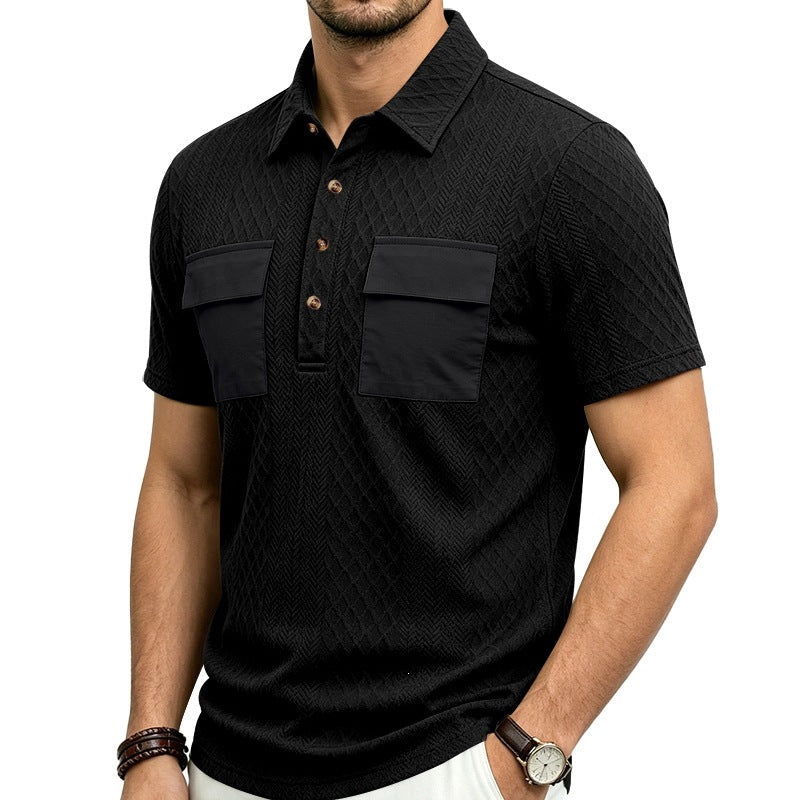 Mens Heavyweight Jacquard Lapel Polo Shirt