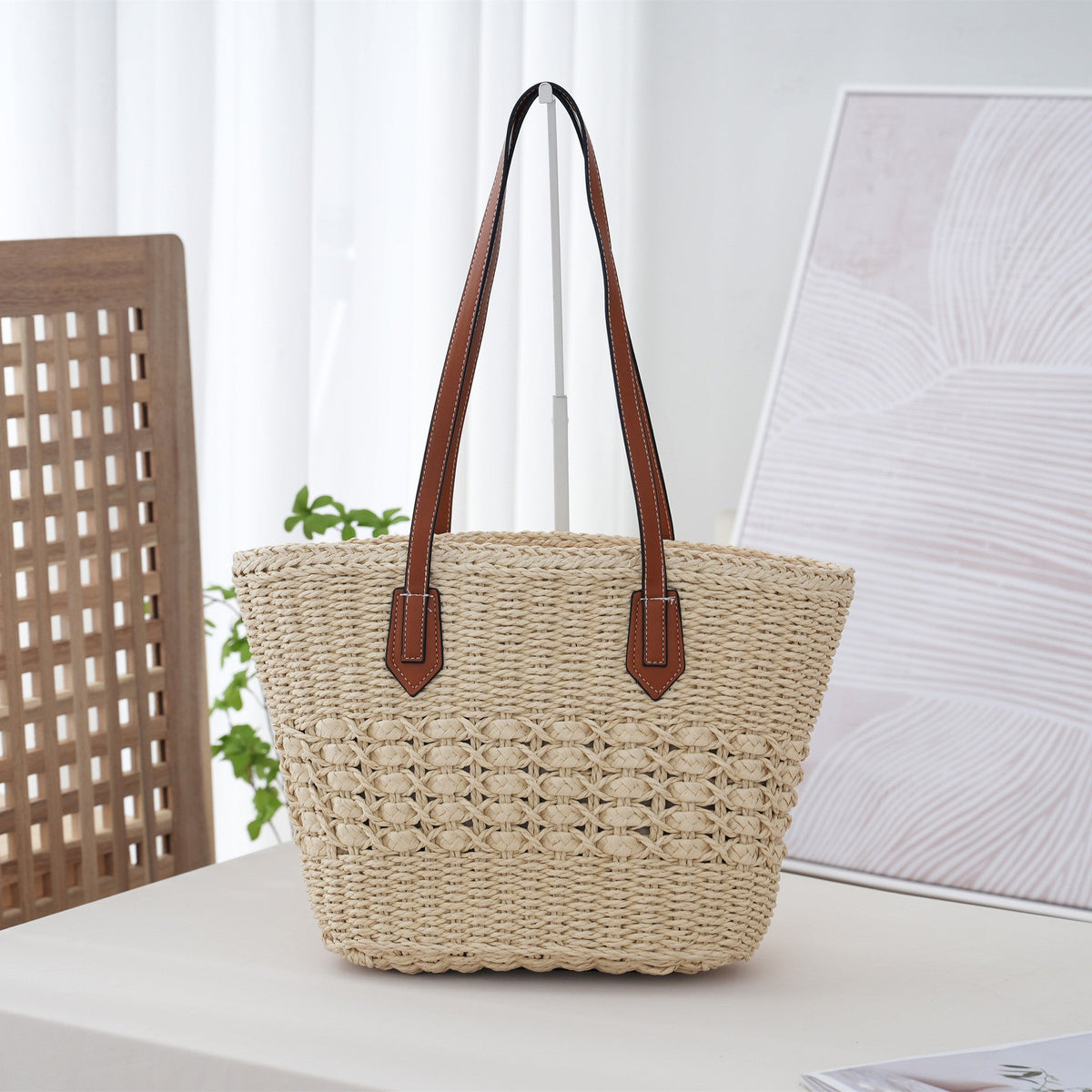 Womens Summer Beach Vacation Woven Shoulder Bag