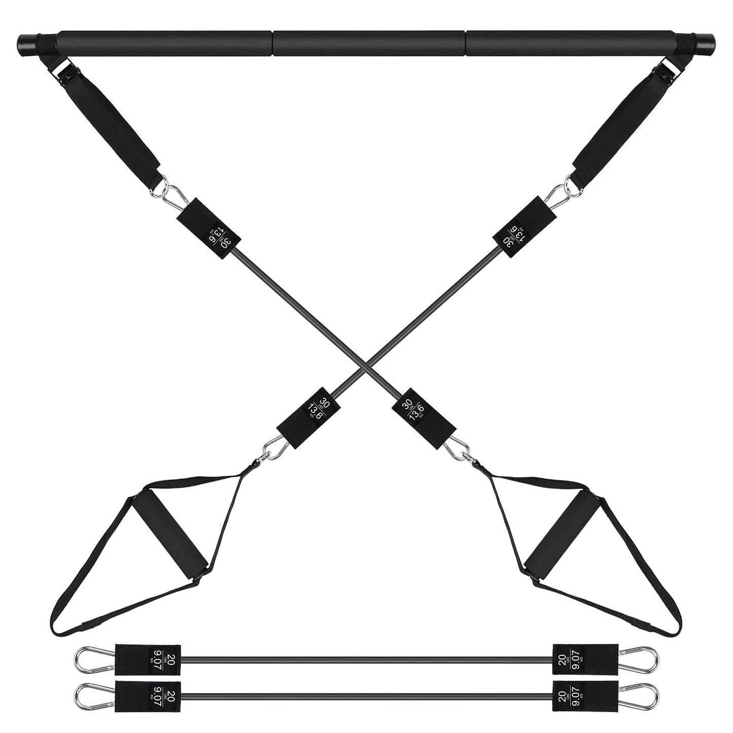 Pilates Bar Kit mit 100LBS Widerstandsbändern Multifunktionaler Pilates-Yoga-Toning-Bar Ganzkörpertrainingsgeräte-Set für Anfänger, Fortgeschrittene und Profis