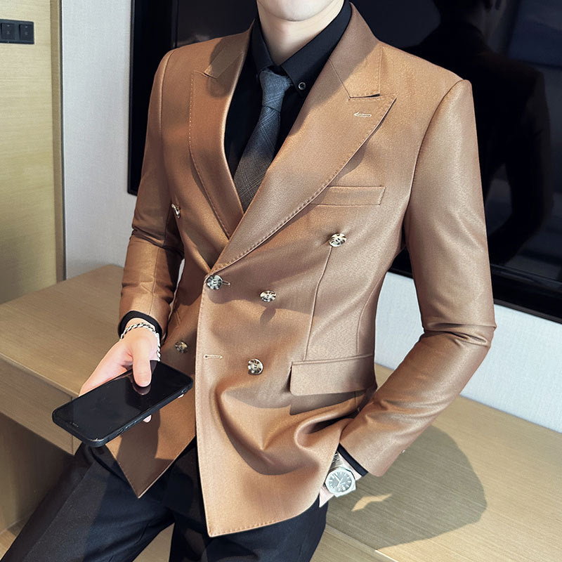 Mens White Casual Double-breasted Jacket