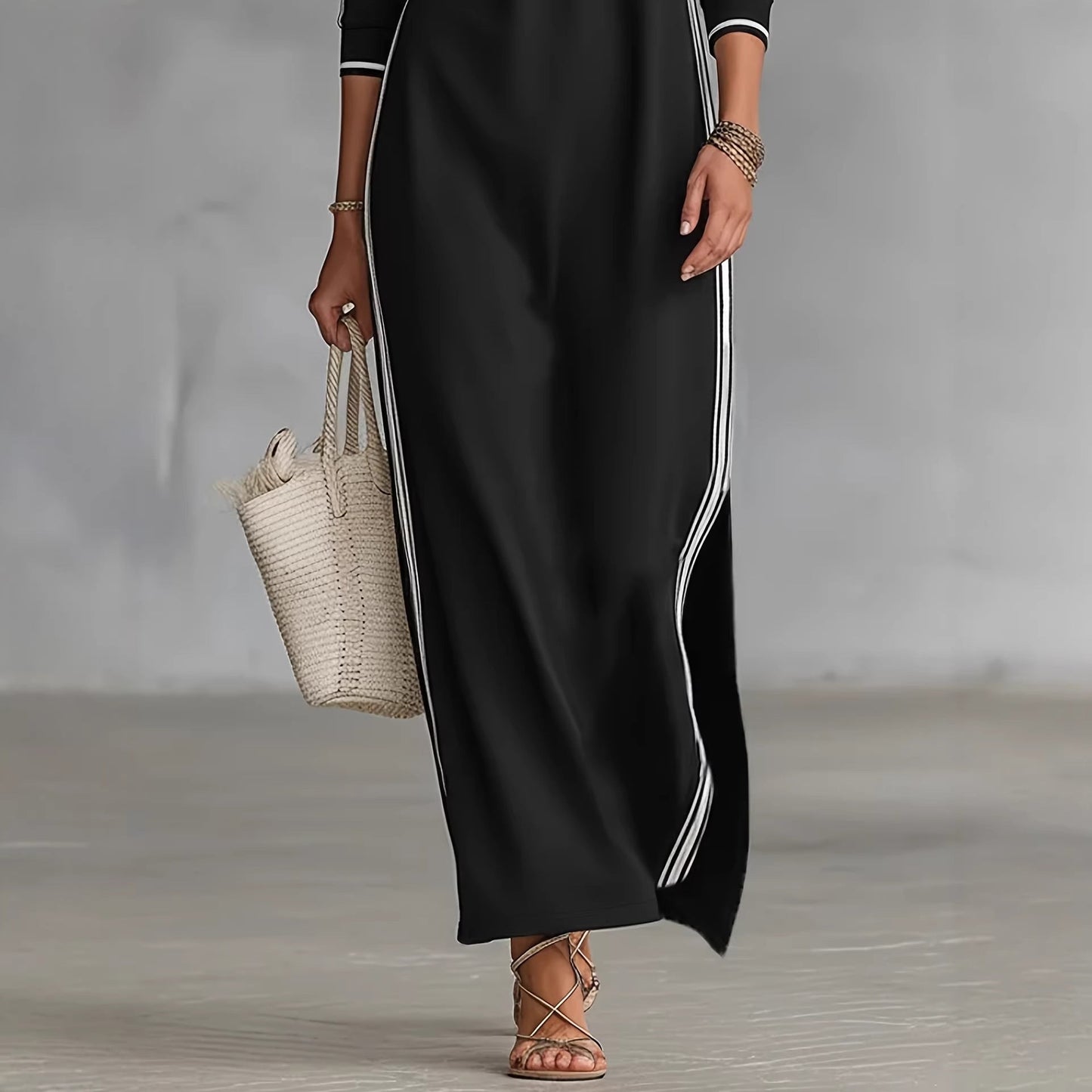Long Sleeve Hoodie Maxi Dress for Women – Casual Cotton Blend Long Skirt Dress