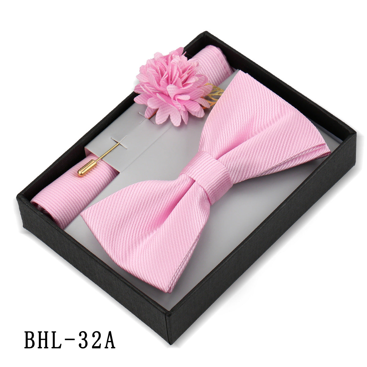 Mens Bow Tie, Pocket Square, And Brooch Gift Set