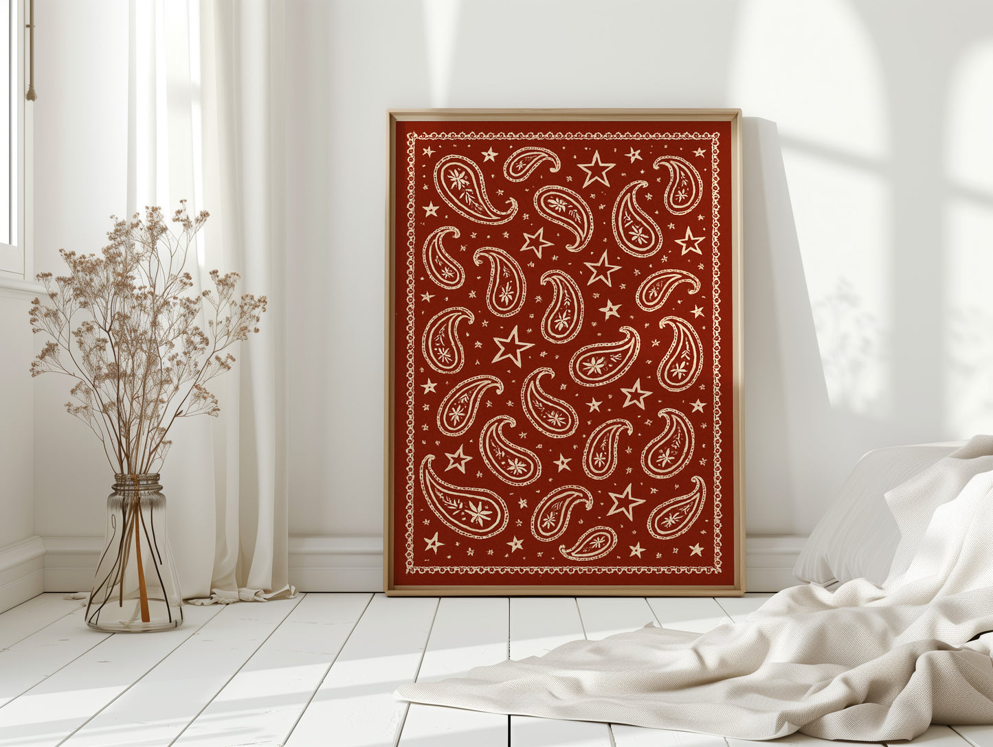 Vintage rotes Bandana mit Sternen und Paisley-Muster