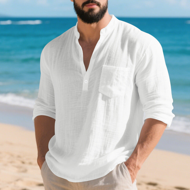 American Style Linen Long-sleeved Men's T-shirt