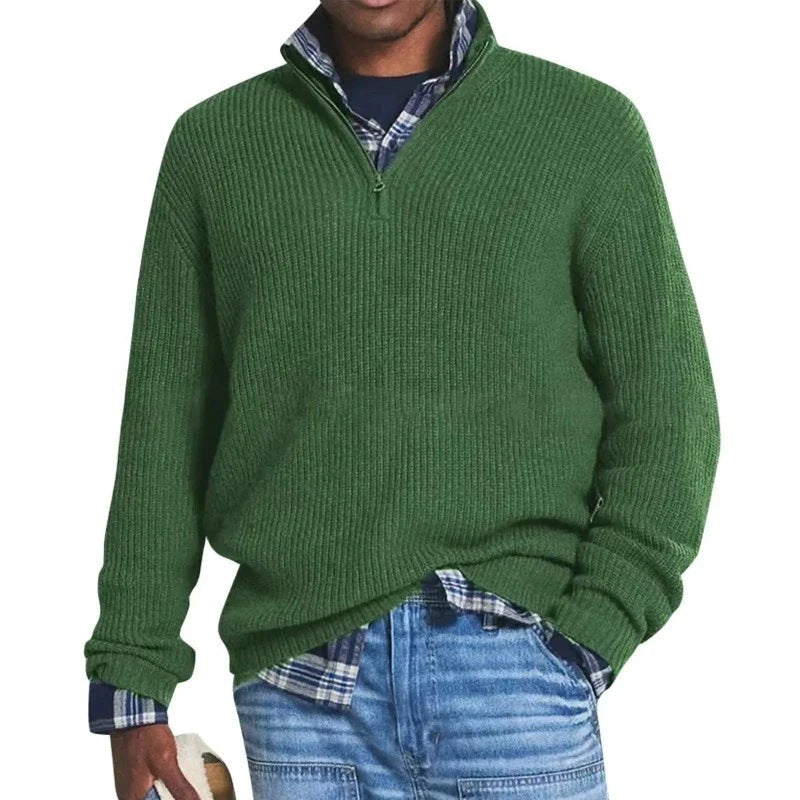 Foreign Trade Men's Business Casual Loose Zip Stand Collar Sweater