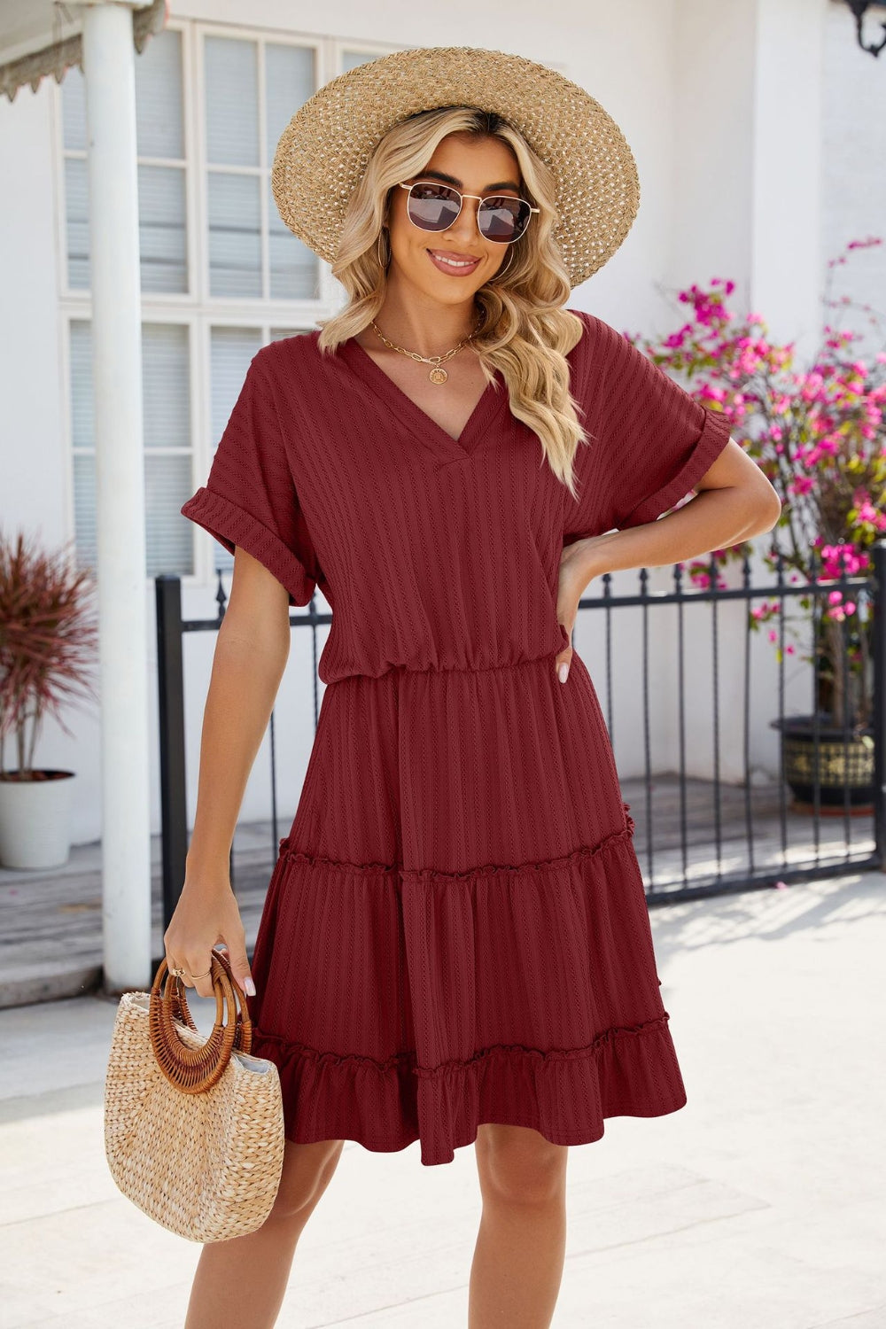 Short Sleeve Tiered Mini Dress Feminine & Flowy Modern Women Summer Dress