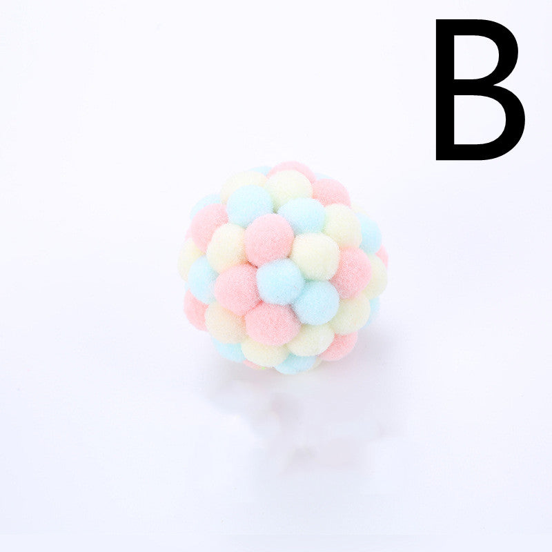 Cat Toy Colorful Plush Ball, Sounding Multi-color Rainbow Ball