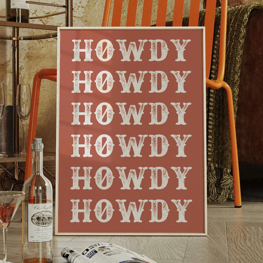 Impression typographique Western « Howdy » – Décoration murale rustique de style campagnard