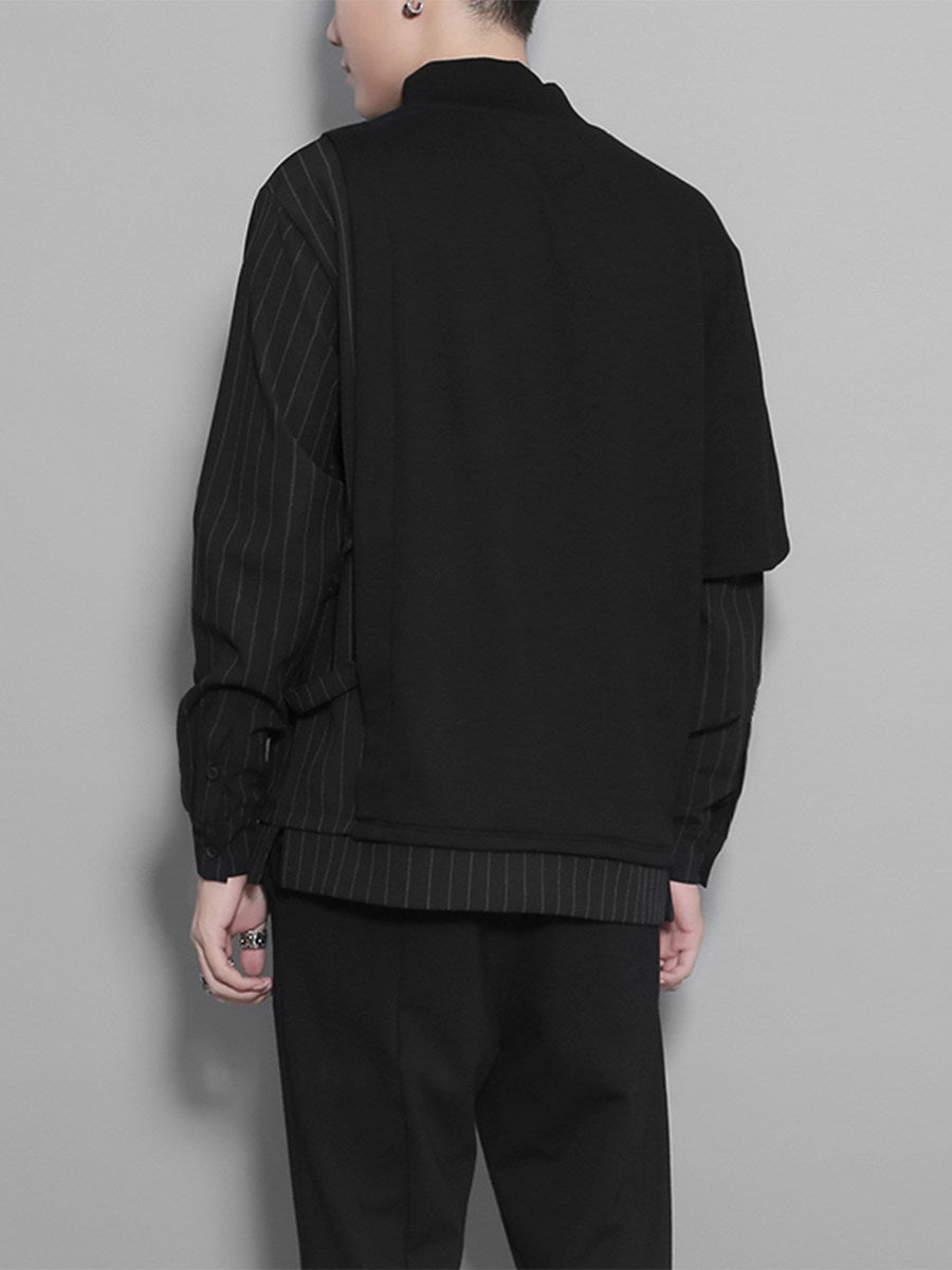 Autumn Dark Port-style Asymmetrical Striped Patchwork Faux Two-piece