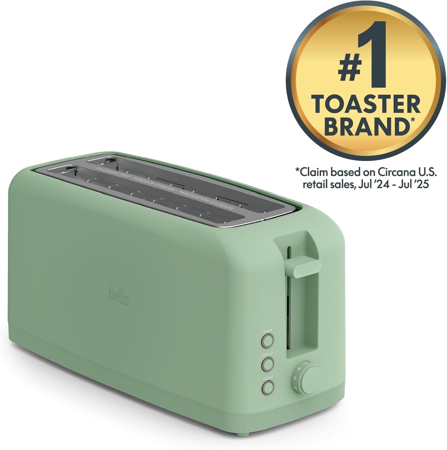 bella 2 Slice Slim Toaster, Fits-anywhere™ Kitchenware, 6 Setting Shade Control with Reheat & Cancel Buttons, Fits sourdough, 10” Long Slot, Anti Jam & Auto Shutoff, 900 Watt, Oatmilk