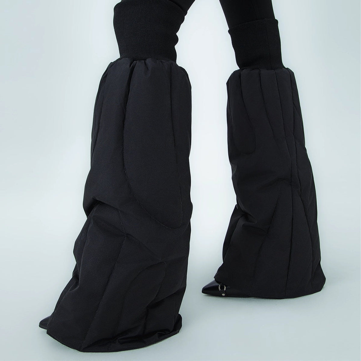 Black Down-filled Thick Warm Wide-leg Leg Warmers