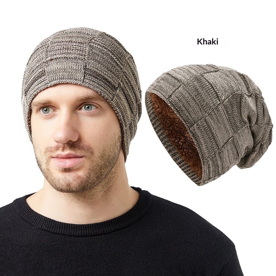 Mens Winter Knitted Hat Couples Style Warm Fleece-Lined Ear-Protecting Wool Cap