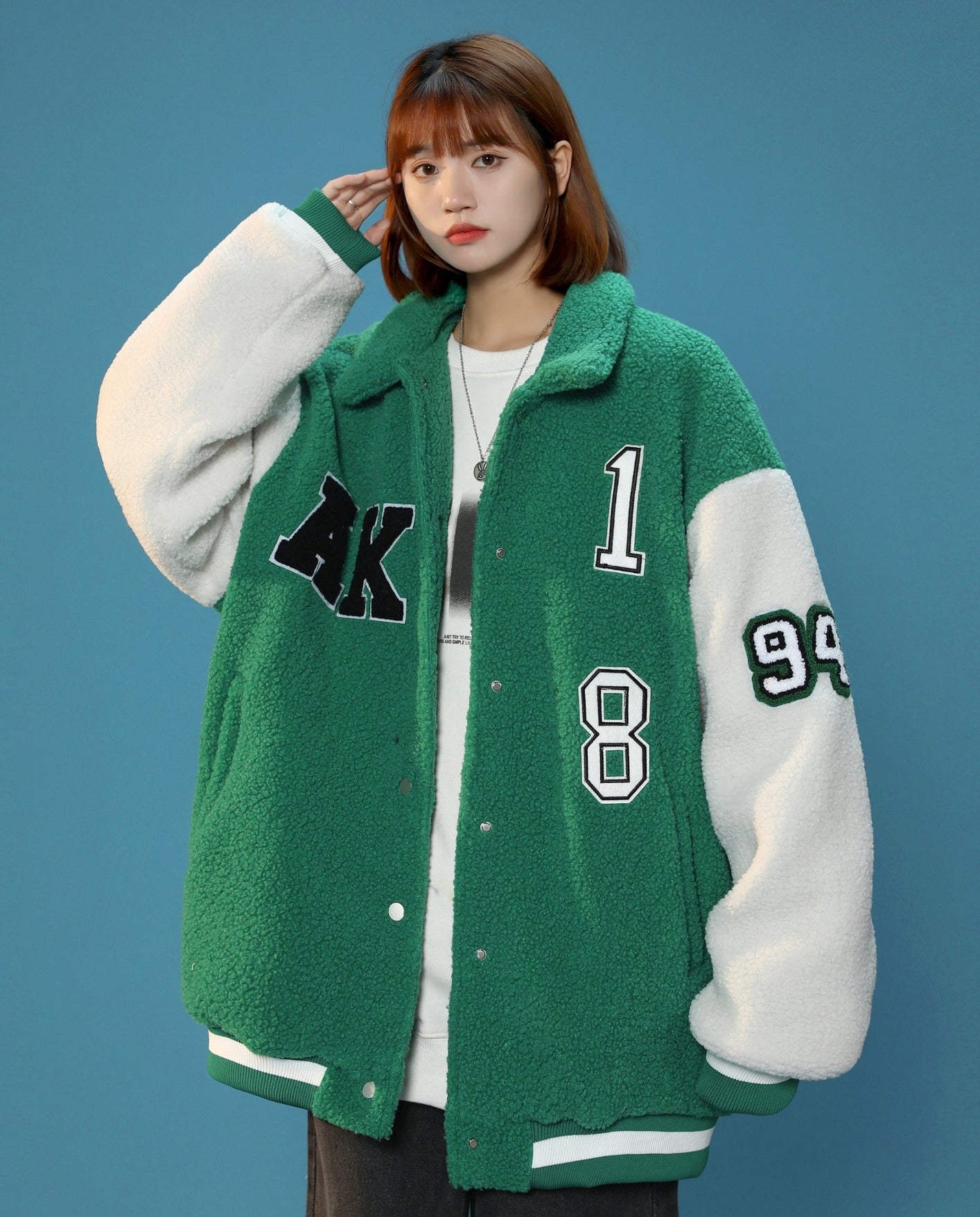 Veste universitaire pour femme en fausse fourrure Année 94